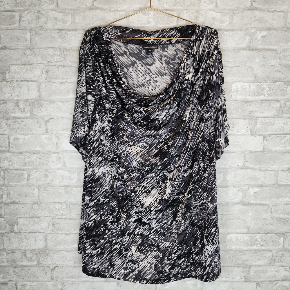 Fashion Bug Top Cowl Neck Navy White Abstract Print Plus Size 4X